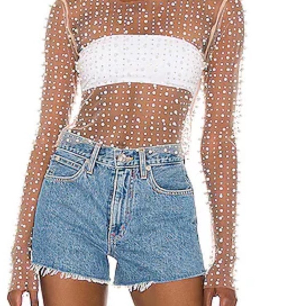 Beach Bunny Pearl/Rhinestone Embellished Fitted Top